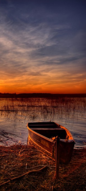 Sticker Porte Barque Coucher De Soleil - Sticker Porte