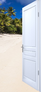 Sticker Porte Effet Ouvert Ile Paradisiaque - Sticker Porte