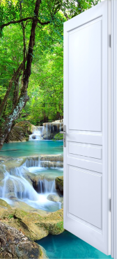 Sticker Porte Effet Ouvert Cascade En Thailande - Sticker Porte