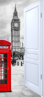 Sticker Porte Effet Ouvert Cabine Téléphone Big Ben Londres - Sticker Porte