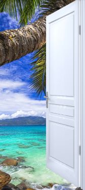 Sticker Porte Effet Ouvert Ile Tropicale - Sticker Porte