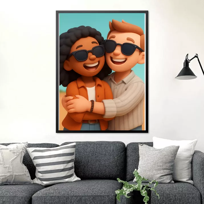 Affiche personnalisée - Portrait de famille, couple - Style 3D pâte à ...