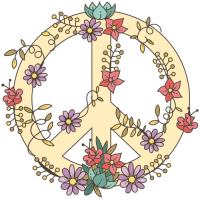 Sticker Peace and Love Fleurs Beige