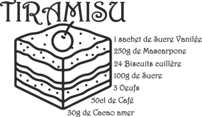 Sticker Recette TIRAMISU - Stickers Chocolat et Gâteaux