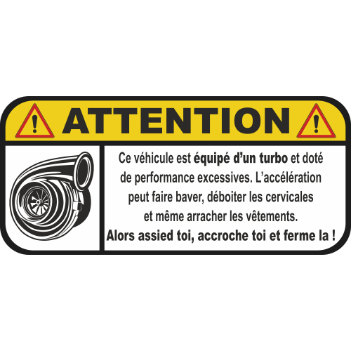 2 Autocollants Humour ATTENTION TURBO DANGER SPEED - 12 X 5,5 Cm - Pour Voiture, Casier, Décoration Décalée