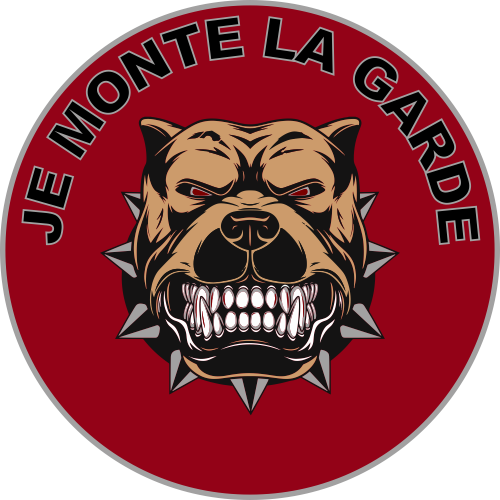 Autocollant "Je Monte La Garde" Avec Chien - 5 Cm, Neuf, Fabriqué En France