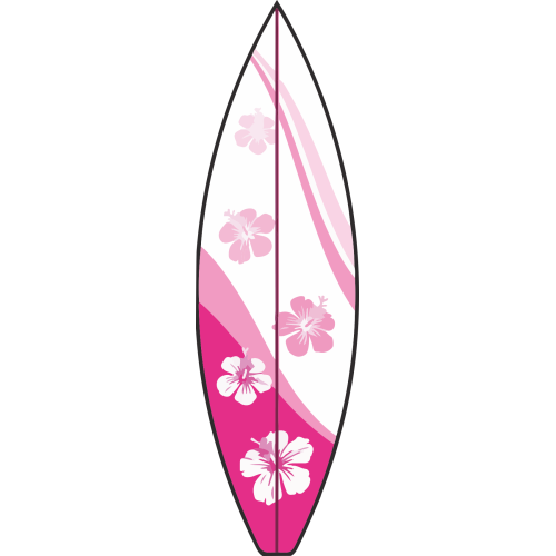 Sticker Surf Requin Planhce de Surf Fleurs Hawaii Rose