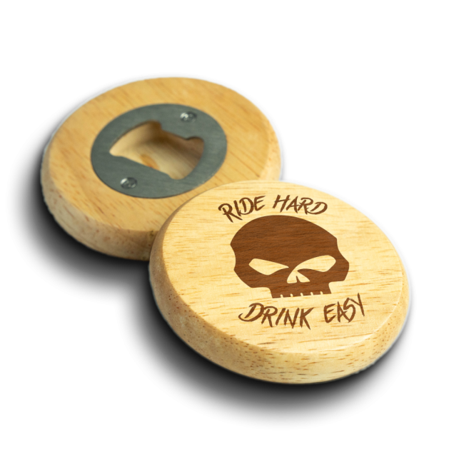 Décapsuleur personnalisé – "RIDE HARD, DRINK EASY"