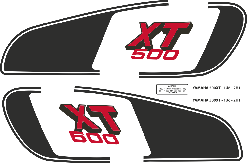 Kit autocollants Yamaha 500 XT 1U6 2H1 1979 Réservoir Europe ref.km