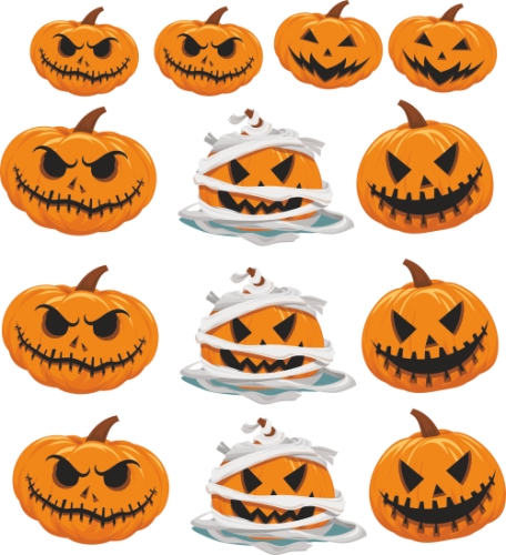 Stickers Planche Vitre Halloween Citrouilles - Stickers Halloween