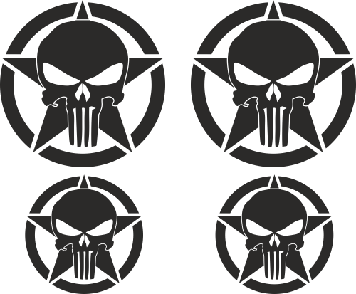 Kit Sticker Moto Retro Réfléchissant Étoile US Punisher 2 - Kits casques rétro réfléchissant