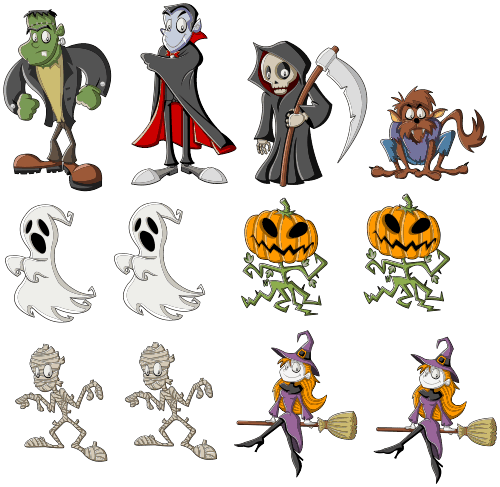 Stickers Planche Fenêtre Vitre Halloween Personnages Cartoon - Stickers Halloween