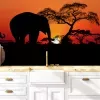 Papier Peint Panoramique Savane Couché de Soleil Elephant