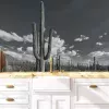 Papier Peint Panoramique Cactus Noir et Blanc 2