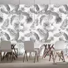 Papier Peint Panoramique Jungle Motifs Fleurs et Feuilles Noir et Blanc