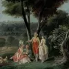 Affiche personnalisée Peinture 18e siècle Jean-Baptiste Hilaire - Promenade dans un parc