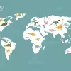 Papier Peint Panoramique Mappemonde Dinosaures
