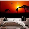 Papier Peint Panoramique Savane Couché de Soleil Girafes