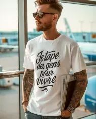 T-shirt Homme 100% Coton Bio - Humour / Citation - "Je tape des gens pour vivre"