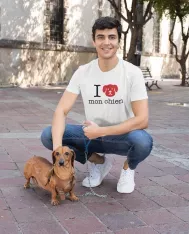 T-shirt homme 100% coton bio - Cadeau - "I LOVE mon chien"