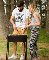 T-shirt homme 100% coton bio - Humour - "J'peux pas j'ai barbeuc" Old school