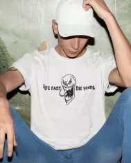 T-shirt homme personnalisé - Vintage - "Live fast, die young"