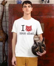 T-shirt homme 100% coton bio - Cadeau - "I LOVE mon chat"