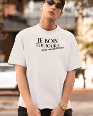 T-shirt homme 100% coton bio - Humour - "Je bois toujours avec modération"