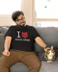 T-shirt homme 100% coton bio - Cadeau - "I LOVE mon chat"