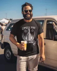 T-shirt homme 100% coton bio - Humour - "J'peux pas j'ai apéro" Old school