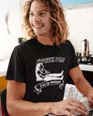 T-shirt homme 100% coton bio - Humour - "J'peux pas j'ai la flemme" Old school