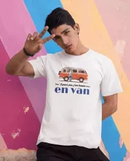 T-shirt homme 100% coton bio - Cadeau - "J'peux pas j'me barre en van" Rétro
