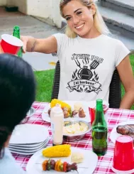 T-shirt femme 100% coton bio - Humour - "J'peux pas j'ai barbeuc" Old school
