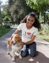T-shirt femme 100% coton bio - Cadeau - "I LOVE mon chien"