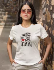 T-shirt femme personnalisé - Muscle car et usa - "Haters love my car"