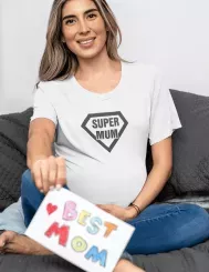 T-shirt femme 100% coton bio - Cadeau - "SUPER MUM"
