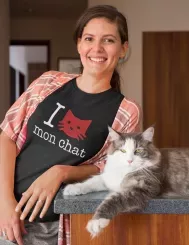 T-shirt femme 100% coton bio - Cadeau - "I LOVE mon chat"