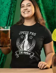 T-shirt femme 100% coton bio - Humour - "J'peux pas j'ai apéro" Old school