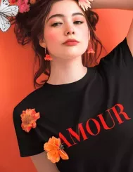T-shirt femme 100% coton bio - Cadeau - "AMOUR"