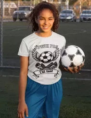 T-shirt femme 100% coton bio - Humour - "J'peux pas j'ai foot" Old school