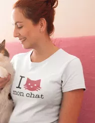 T-shirt femme 100% coton bio - Cadeau - "I LOVE mon chat"