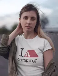 T-shirt femme 100% coton bio - Cadeau - "I LOVE camping"