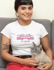 T-shirt femme 100% coton bio - Cadeau - "Certifiée meilleure marraine du monde"