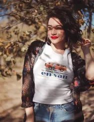 T-shirt femme 100% coton bio - Cadeau - "J'peux pas j'me barre en van" Rétro