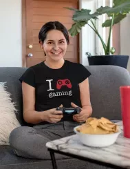 T-shirt femme 100% coton bio - Cadeau - "I LOVE gaming"