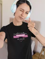 T-shirt femme 100% coton bio - Cadeau - "Certifiée meilleure marraine du monde"