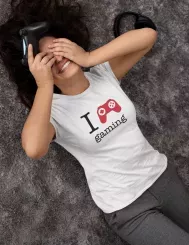 T-shirt femme 100% coton bio - Cadeau - "I LOVE gaming"