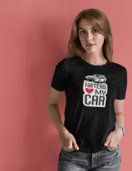 T-shirt femme personnalisé - Muscle car et usa - "Haters love my car"