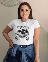 T-shirt femme 100% coton bio - Humour - "J'peux pas j'ai pétanque" Old school