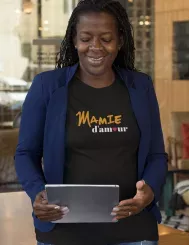 T-shirt femme 100% coton bio - Cadeau - "Mamie d'amour"